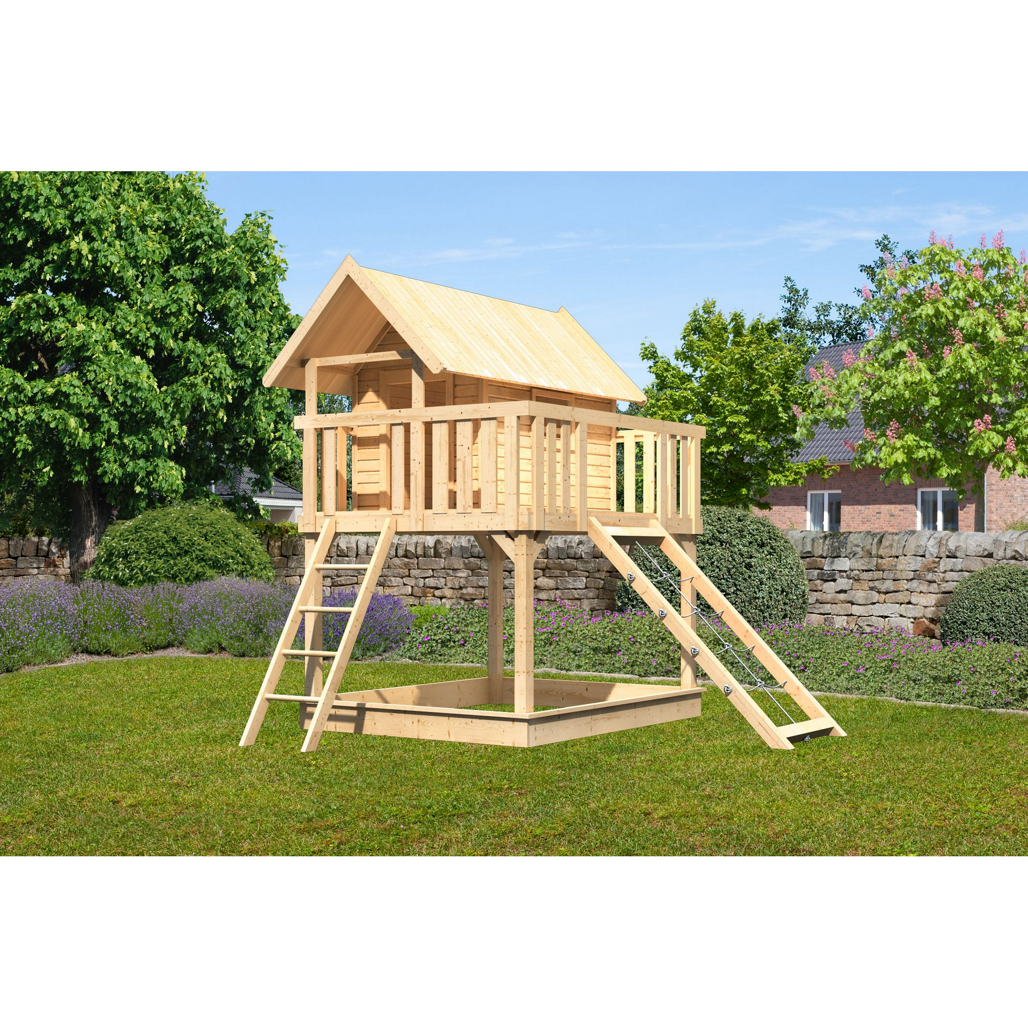 Stelzenhaus 'Karlie' naturbelassen mit Netzrampe 198 x 243 x 329,5 cm