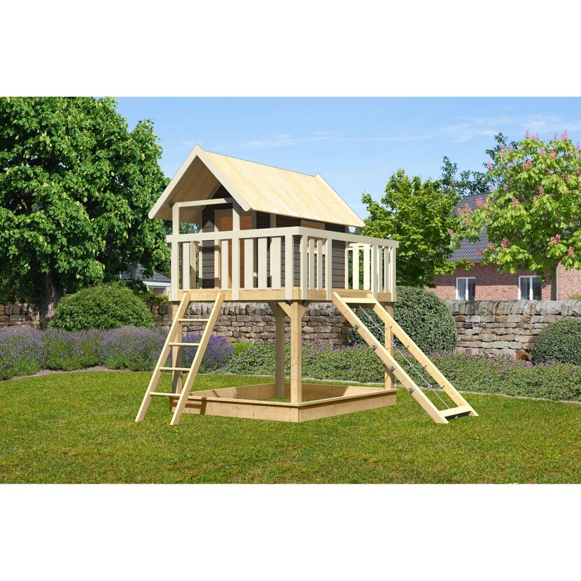 Stelzenhaus 'Karlie' terragrau mit Netzrampe 198 x 243 x 329,5 cm