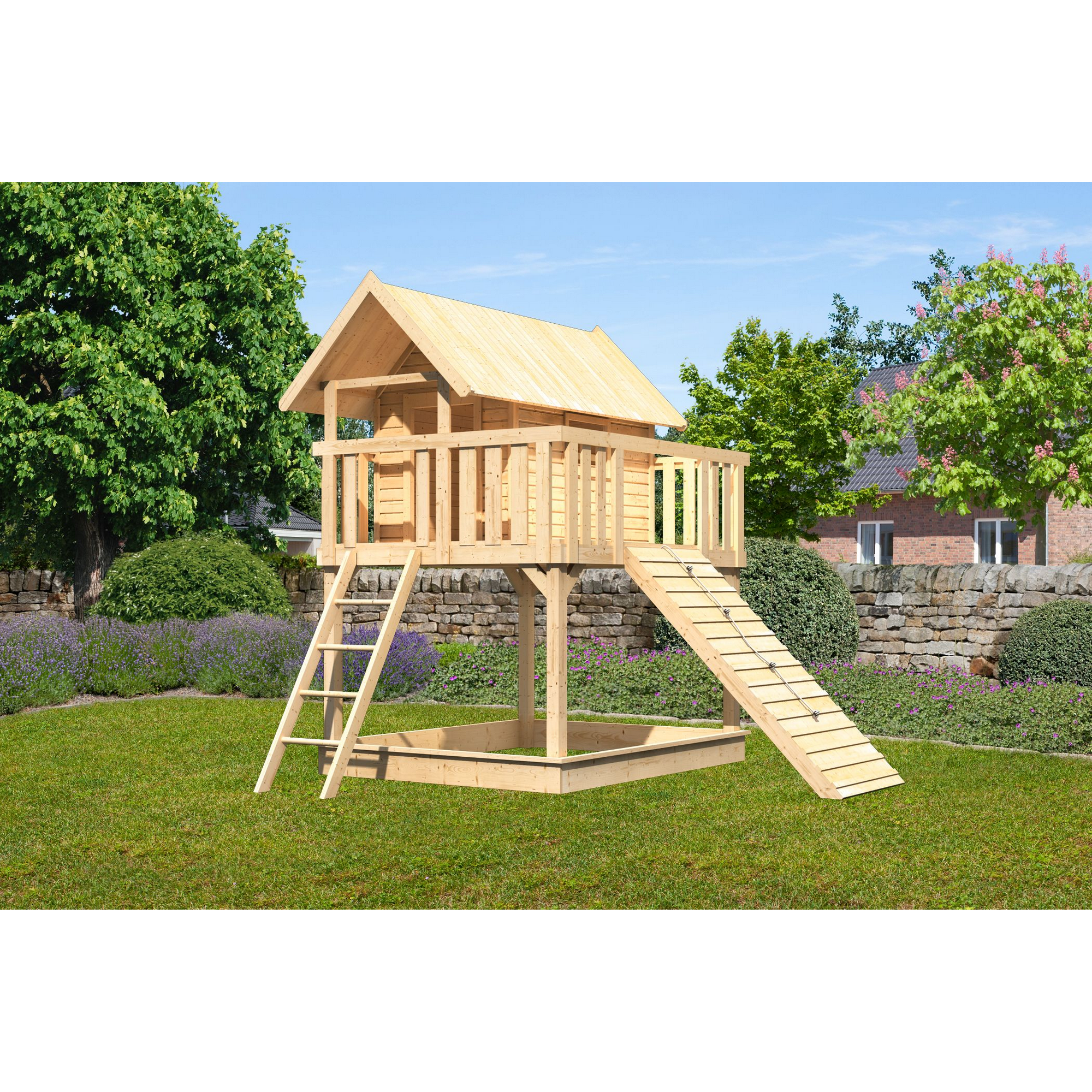 Stelzenhaus 'Karlie' naturbelassen mit Holzrampe 198 x 243 x 329,5 cm