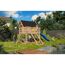 Stelzenhaus 'Karlie' naturbelassen mit Rutsche blau, Netzrampe 198 x 485 x 329,5 cm