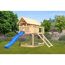 Stelzenhaus 'Karlie' naturbelassen mit Rutsche blau, Netzrampe 198 x 485 x 329,5 cm