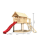 Stelzenhaus 'Karlie' naturbelassen mit Rutsche rot, Netzrampe 198 x 485 x 329,5 cm