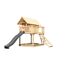 Stelzenhaus 'Karlie' naturbelassen mit Rutsche anthrazit, Netzrampe 198 x 485 x 329,5 cm