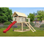 Stelzenhaus 'Karlie' terragrau mit Rutsche rot, Netzrampe 198 x 485 x 329,5 cm