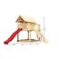 Stelzenhaus 'Karlie' naturbelassen mit Rutsche rot, Holzrampe 198 x 485 x 329,5 cm