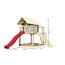 Stelzenhaus 'Karlie' terragrau mit Rutsche rot, Holzrampe 198 x 485 x 329,5 cm