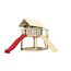 Stelzenhaus 'Karlie' terragrau mit Rutsche rot, Holzrampe 198 x 485 x 329,5 cm