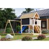 Stelzenhaus 'Karlie' terragrau mit Doppelschaukel, Rutsche blau 438 x 485 x 329,5 cm