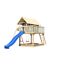 Stelzenhaus 'Karlie' terragrau mit Doppelschaukel, Rutsche blau 438 x 485 x 329,5 cm