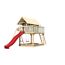 Stelzenhaus 'Karlie' terragrau mit Doppelschaukel, Rutsche rot 438 x 485 x 329,5 cm