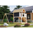 Stelzenhaus 'Karlie' terragrau mit Doppelschaukel, Rutsche anthrazit 438 x 485 x 329,5 cm