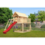 Stelzenhaus 'Karlie' naturbelassen mit Doppelschaukel, Rutsche rot 506 x 485 x 329,5 cm
