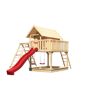 Stelzenhaus 'Karlie' naturbelassen mit Doppelschaukel, Rutsche rot 506 x 485 x 329,5 cm
