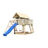 Stelzenhaus 'Karlie' terragrau mit Doppelschaukel, Rutsche blau 506 x 485 x 329,5 cm