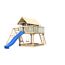 Stelzenhaus 'Karlie' terragrau mit Doppelschaukel, Rutsche blau 506 x 485 x 329,5 cm
