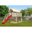 Stelzenhaus 'Karlie' terragrau mit Doppelschaukel, Rutsche rot 506 x 485 x 329,5 cm