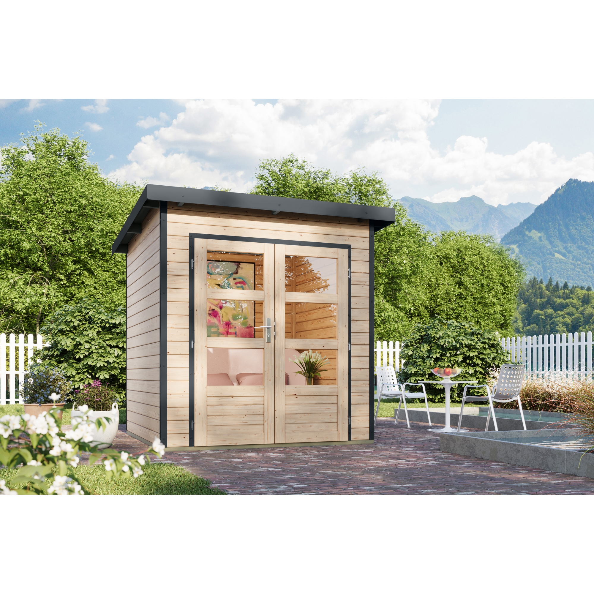 Gartenhaus 'Meteor 1 A' Fichtenholz naturbelassen/anthrazit 200,5 x 219 x 200,5 cm