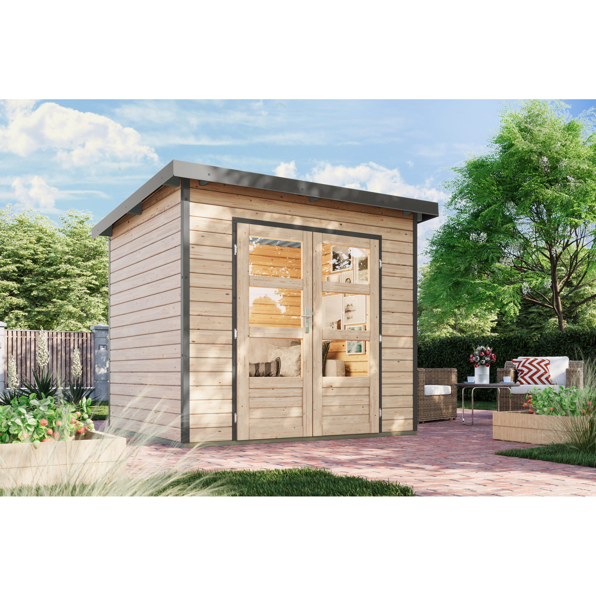 Gartenhaus 'Meteor 2 A' Fichtenholz naturbelassen/graualuminium 240,5 x 219 x 200,5 cm