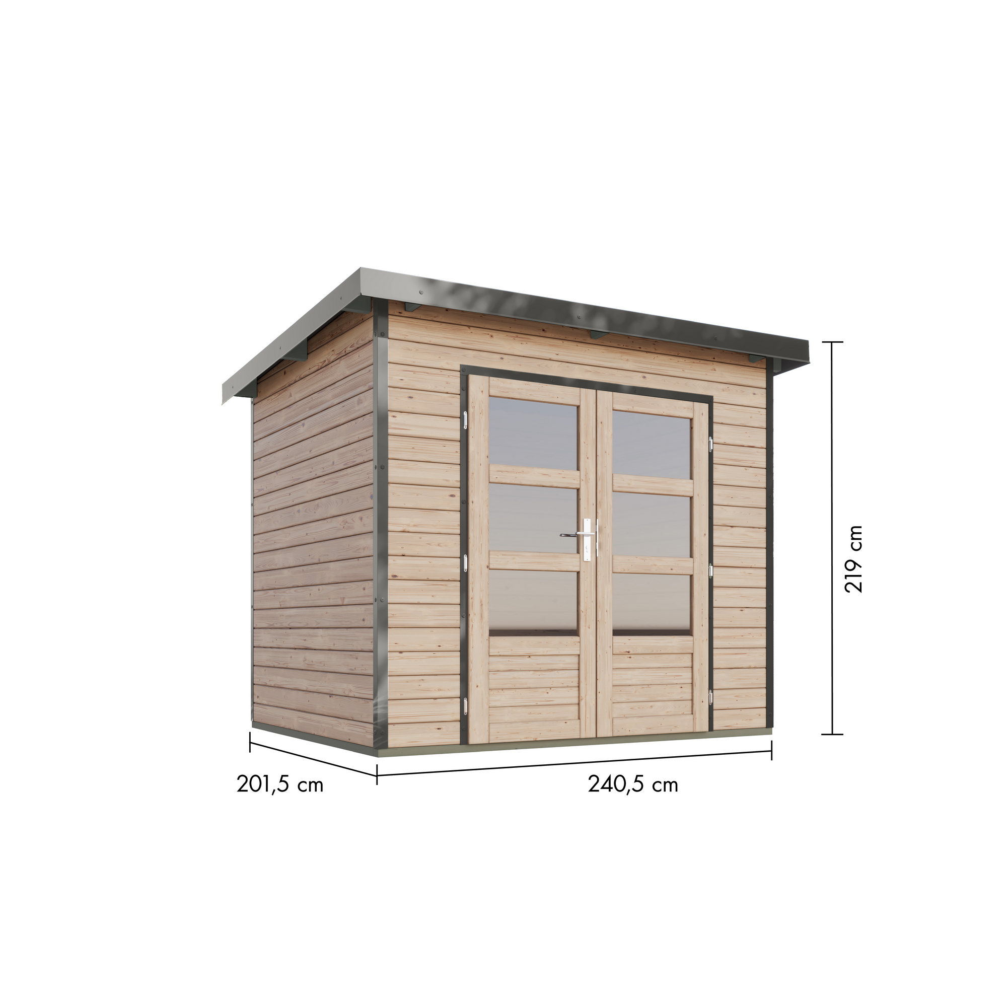 Gartenhaus 'Meteor 2 A' Fichtenholz naturbelassen/graualuminium 240,5 x 219 x 200,5 cm