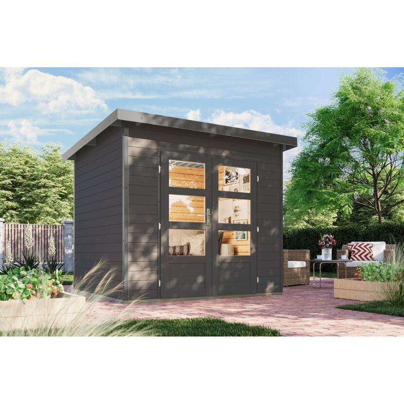 Gartenhaus 'Meteor 2 B' Fichtenholz terragrau/graualuminium 240,5 x 219 x 200,5 cm