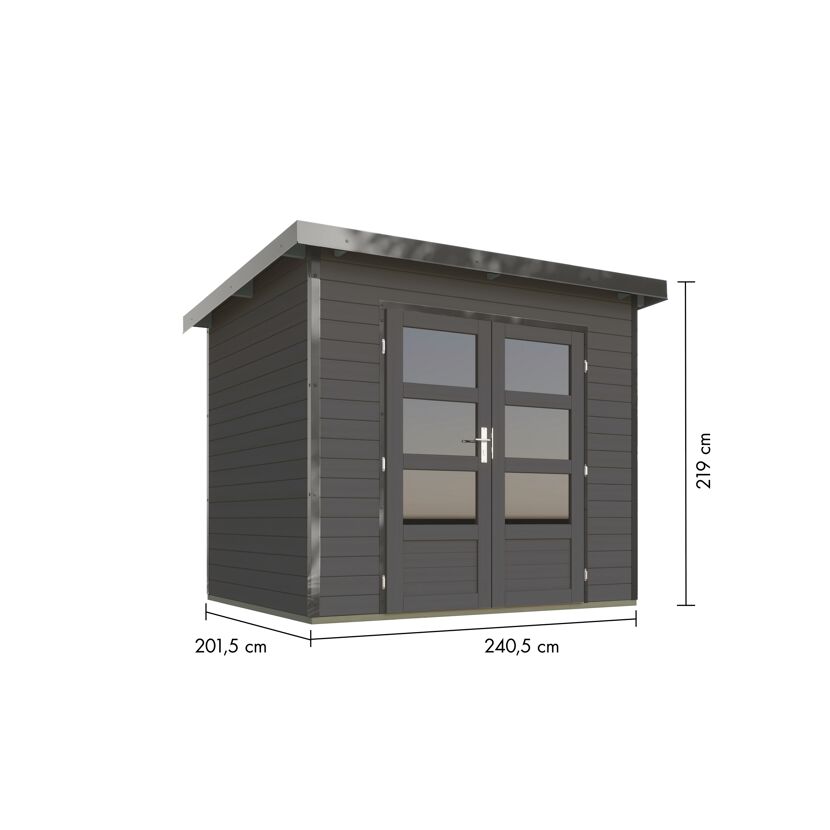Gartenhaus 'Meteor 2 B' Fichtenholz terragrau/graualuminium 240,5 x 219 x 200,5 cm