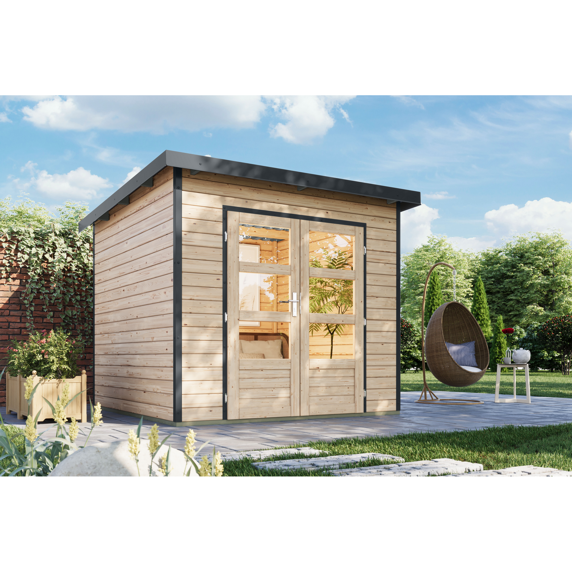 Gartenhaus 'Meteor 3 A' Fichtenholz naturbelassen/anthrazit 240,5 x 219 x 240,5 cm