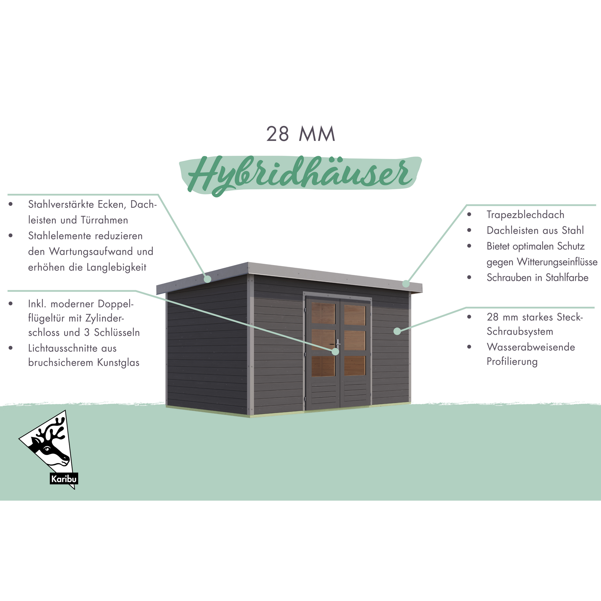 Gartenhaus 'Meteor 3 A' Fichtenholz naturbelassen/anthrazit 240,5 x 219 x 240,5 cm