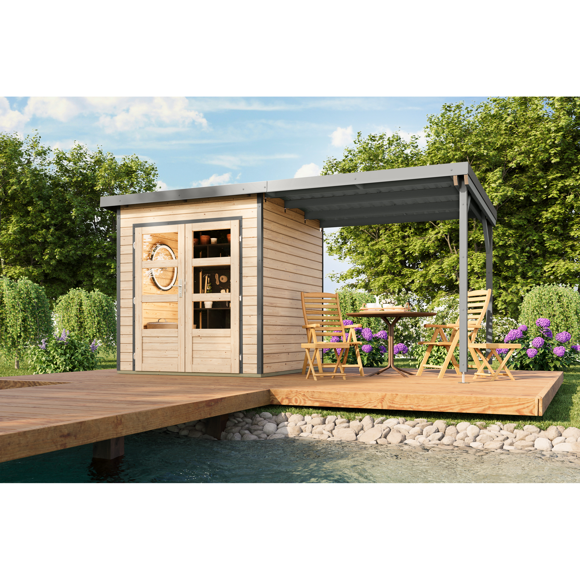 Gartenhaus-Set 'Meteor 1 A' Fichtenholz naturbelassen/graualuminium428 x 219 x 200,5 cm