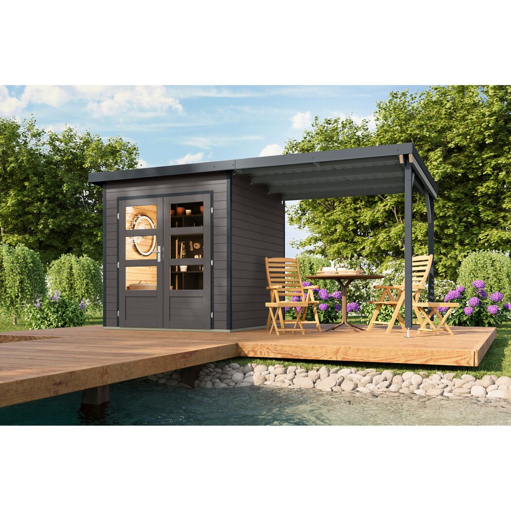 Gartenhaus-Set 'Meteor 1 B' Fichtenholz terragrau/anthrazit 428 x 219 x 200,5 cm
