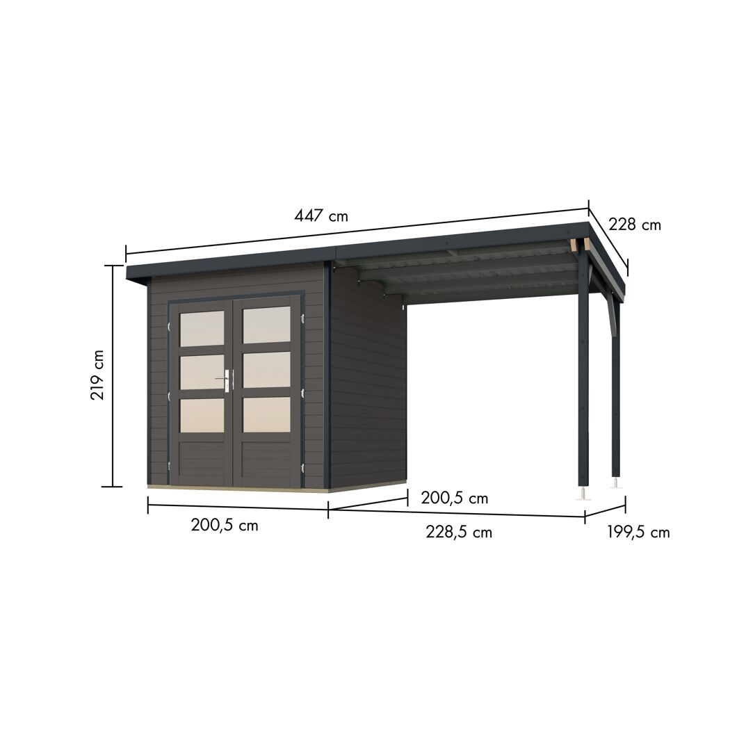 Gartenhaus-Set 'Meteor 1 B' Fichtenholz terragrau/anthrazit 428 x 219 x 200,5 cm