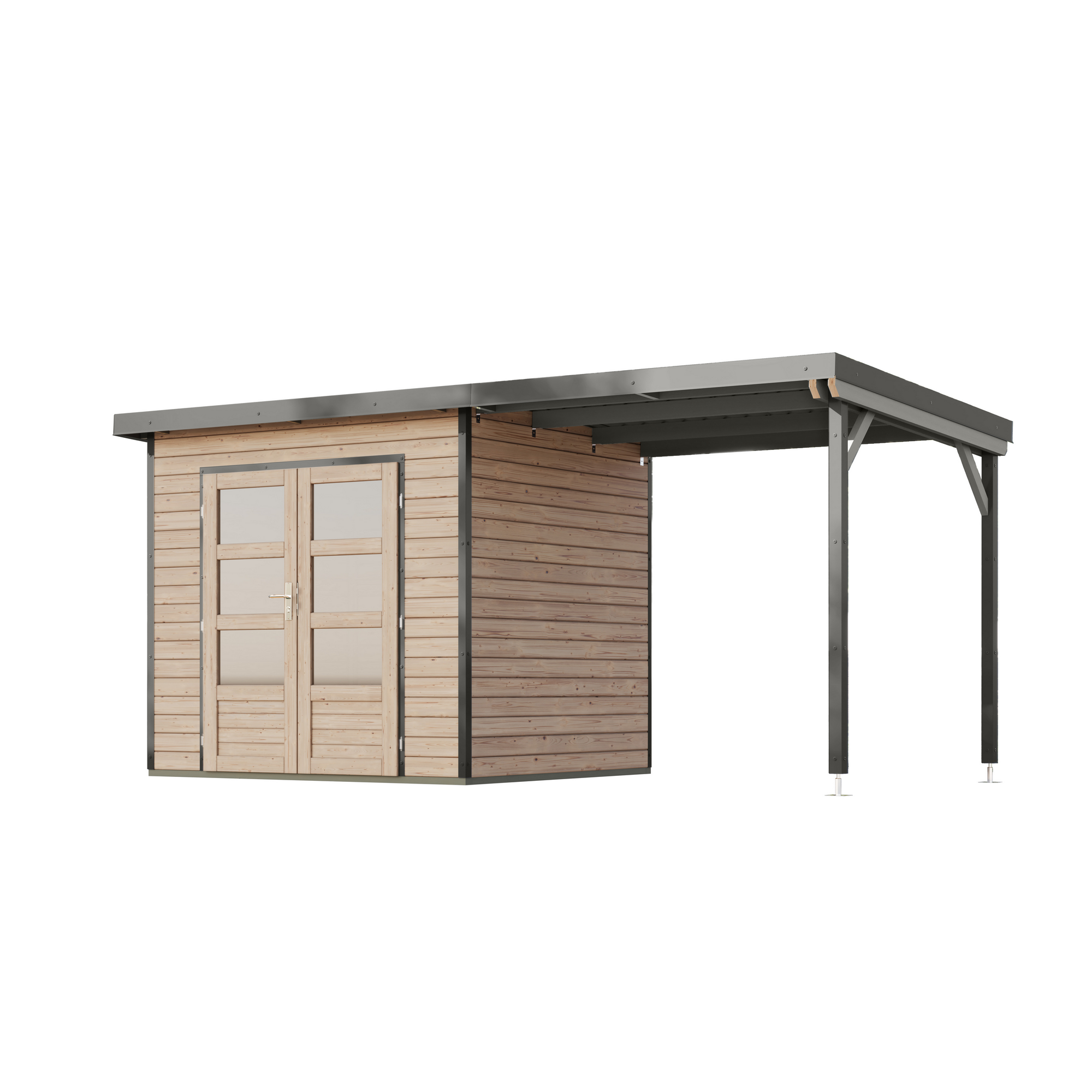 Gartenhaus-Set 'Meteor 2 A' Fichtenholz naturbelassen/graualuminium 469 x 219 x 200,5 cm