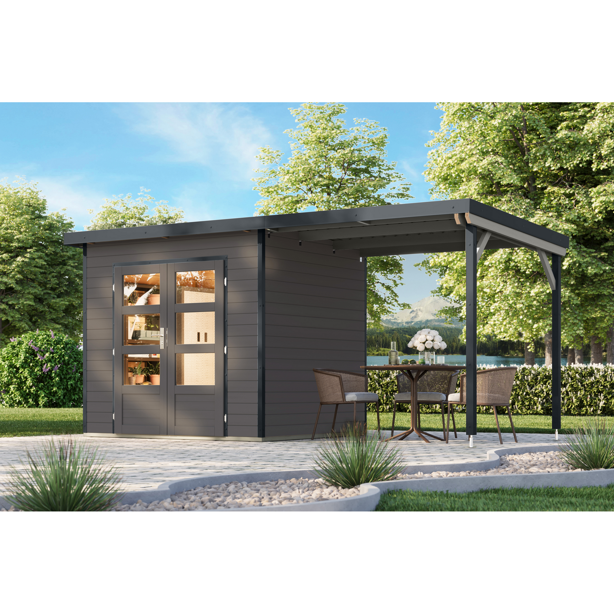 Gartenhaus-Set 'Meteor 2 B' Fichtenholz terragrau/anthrazit 469 x 219 x 200,5 cm