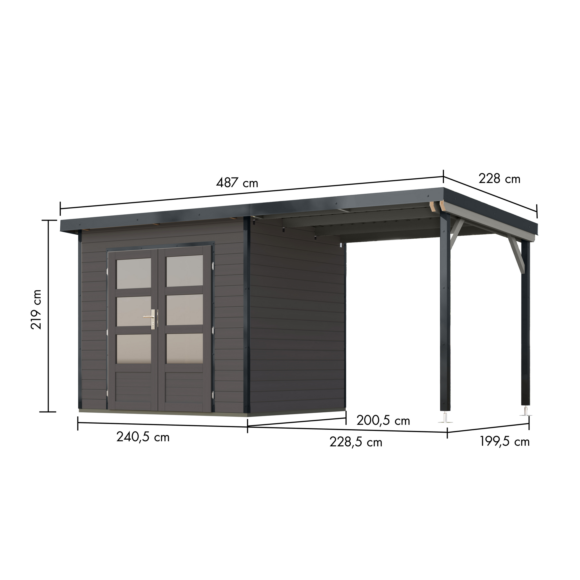 Gartenhaus-Set 'Meteor 2 B' Fichtenholz terragrau/anthrazit 469 x 219 x 200,5 cm