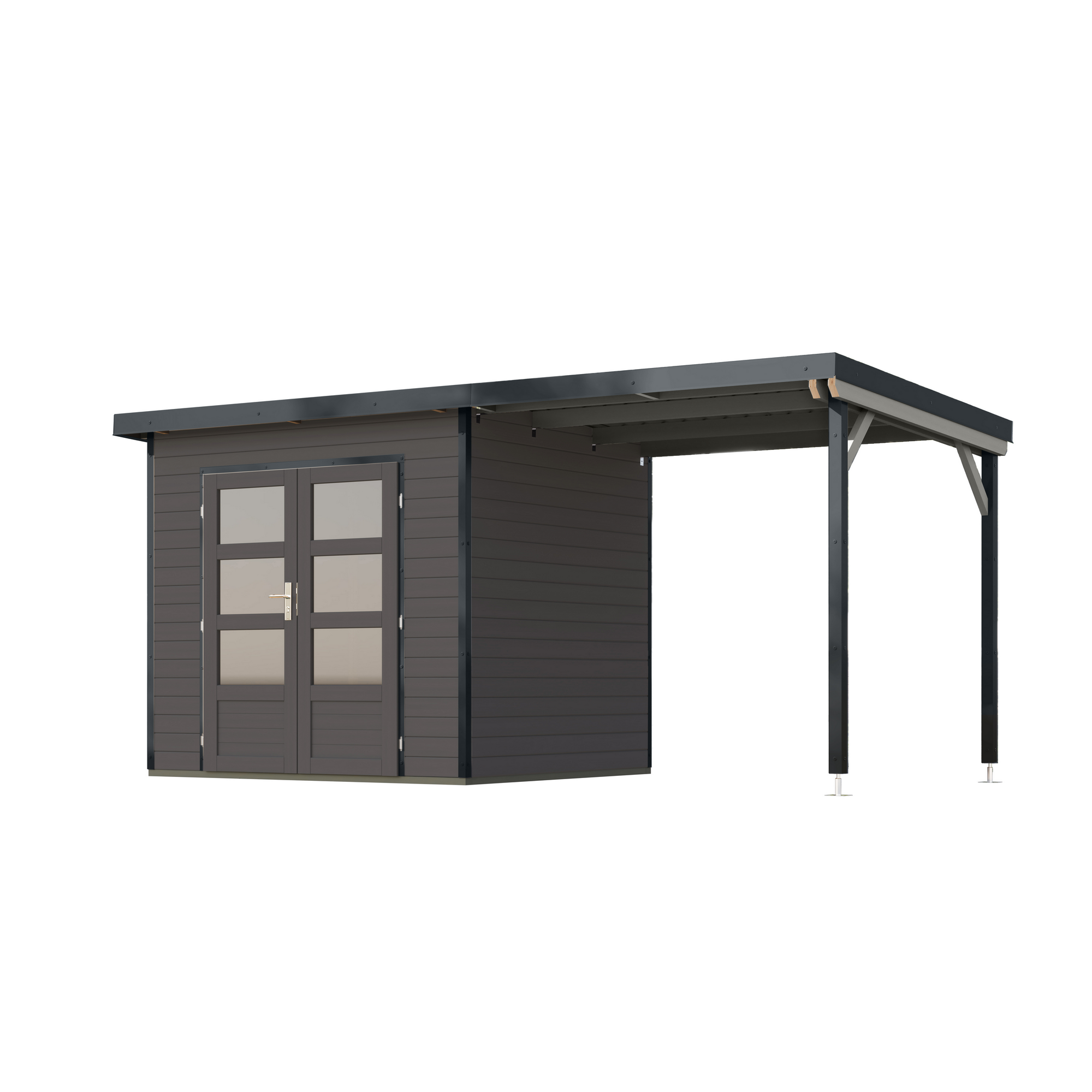 Gartenhaus-Set 'Meteor 2 B' Fichtenholz terragrau/anthrazit 469 x 219 x 200,5 cm