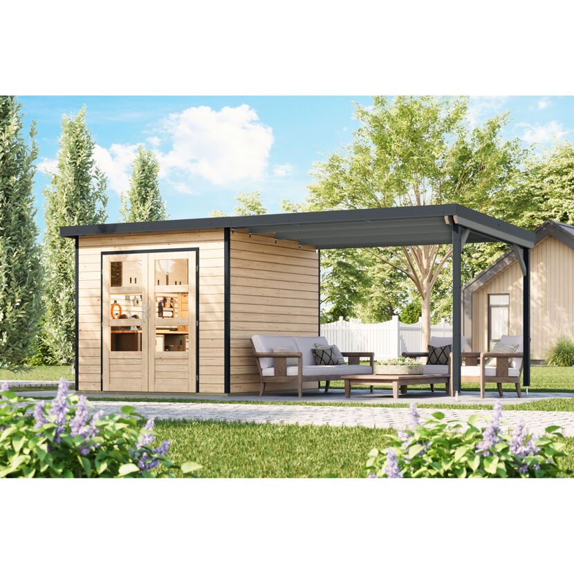 Gartenhaus-Set 'Meteor 3 A' Fichtenholz naturbelassen/anthrazit 544 x 219 x 240,5 cm