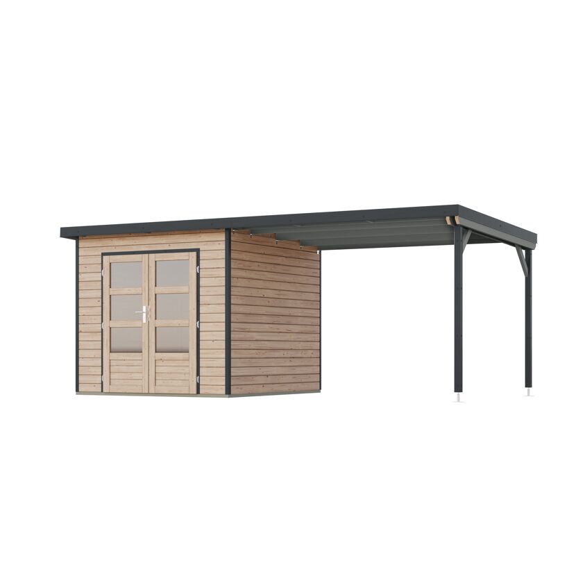 Gartenhaus-Set 'Meteor 3 A' Fichtenholz naturbelassen/anthrazit 544 x 219 x 240,5 cm