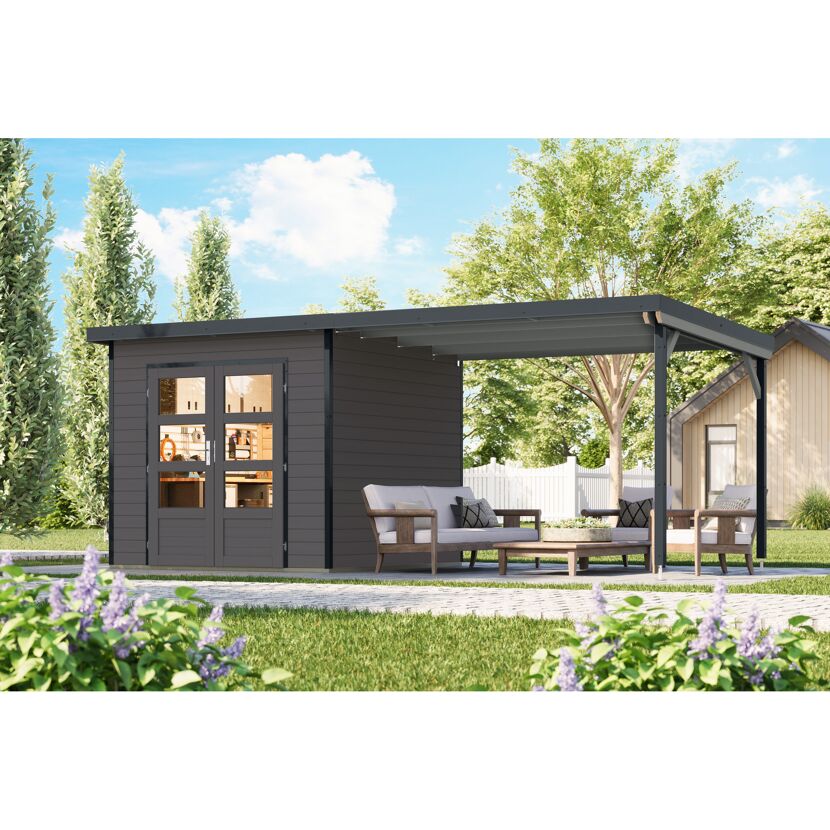 Gartenhaus-Set 'Meteor 3 B' Fichtenholz terragrau/anthrazit 544 x 219 x 240,5 cm