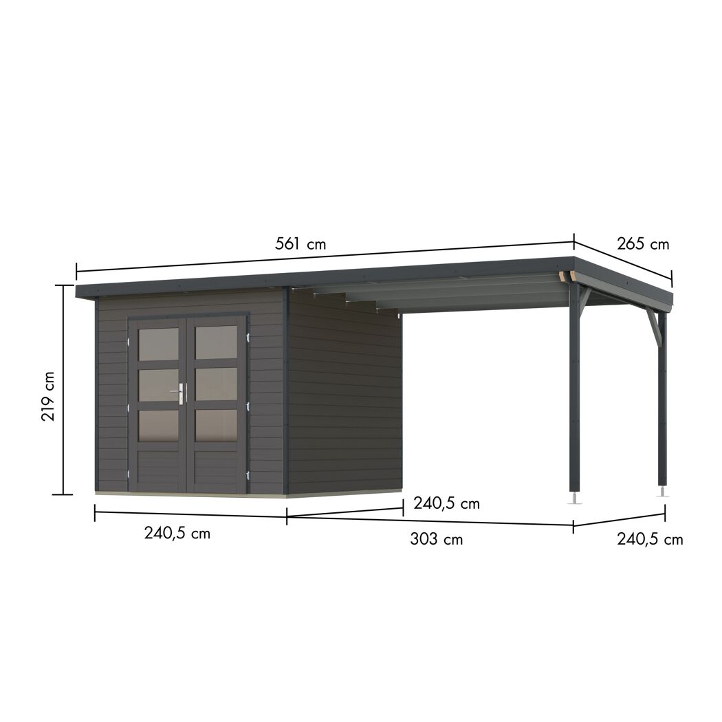 Gartenhaus-Set 'Meteor 3 B' Fichtenholz terragrau/anthrazit 544 x 219 x 240,5 cm