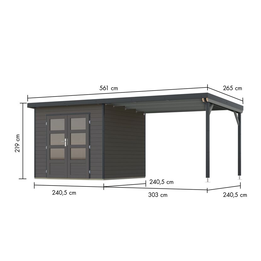 Gartenhaus-Set 'Meteor 3 B' Fichtenholz terragrau/anthrazit 544 x 219 x 240,5 cm