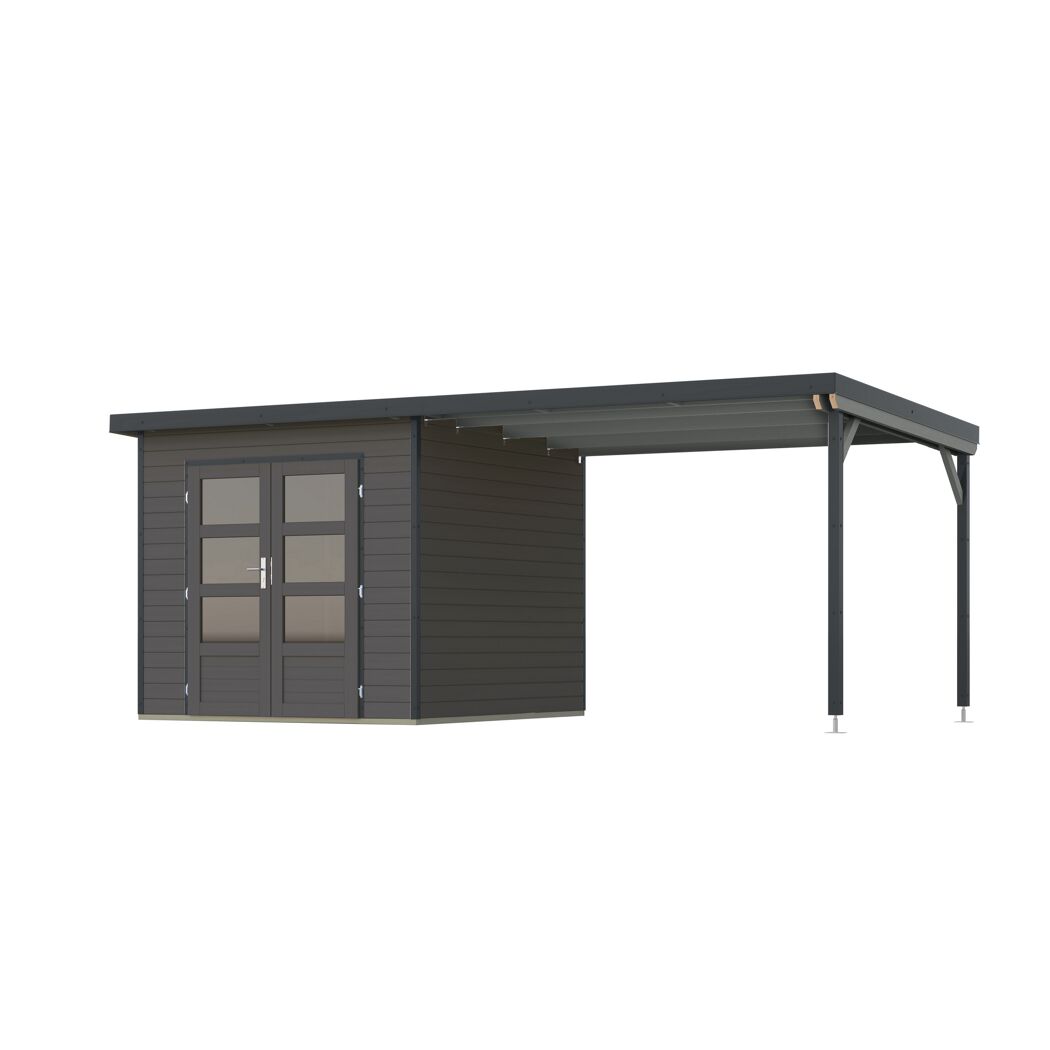 Gartenhaus-Set 'Meteor 3 B' Fichtenholz terragrau/anthrazit 544 x 219 x 240,5 cm