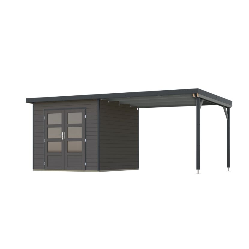 Gartenhaus-Set 'Meteor 3 B' Fichtenholz terragrau/anthrazit 544 x 219 x 240,5 cm
