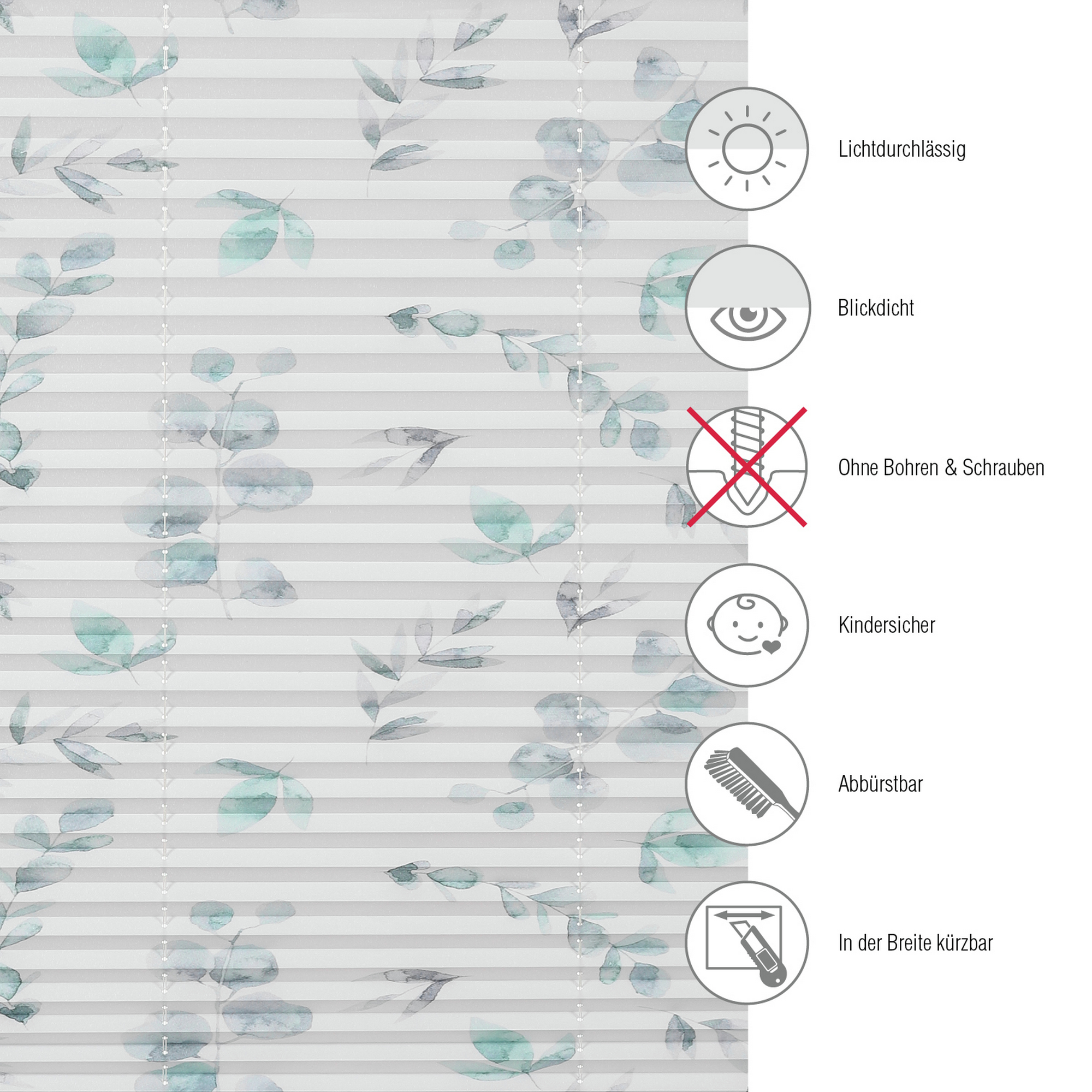 Plissee 'Concept' mit Zweigmuster weiß 80 x 210 cm