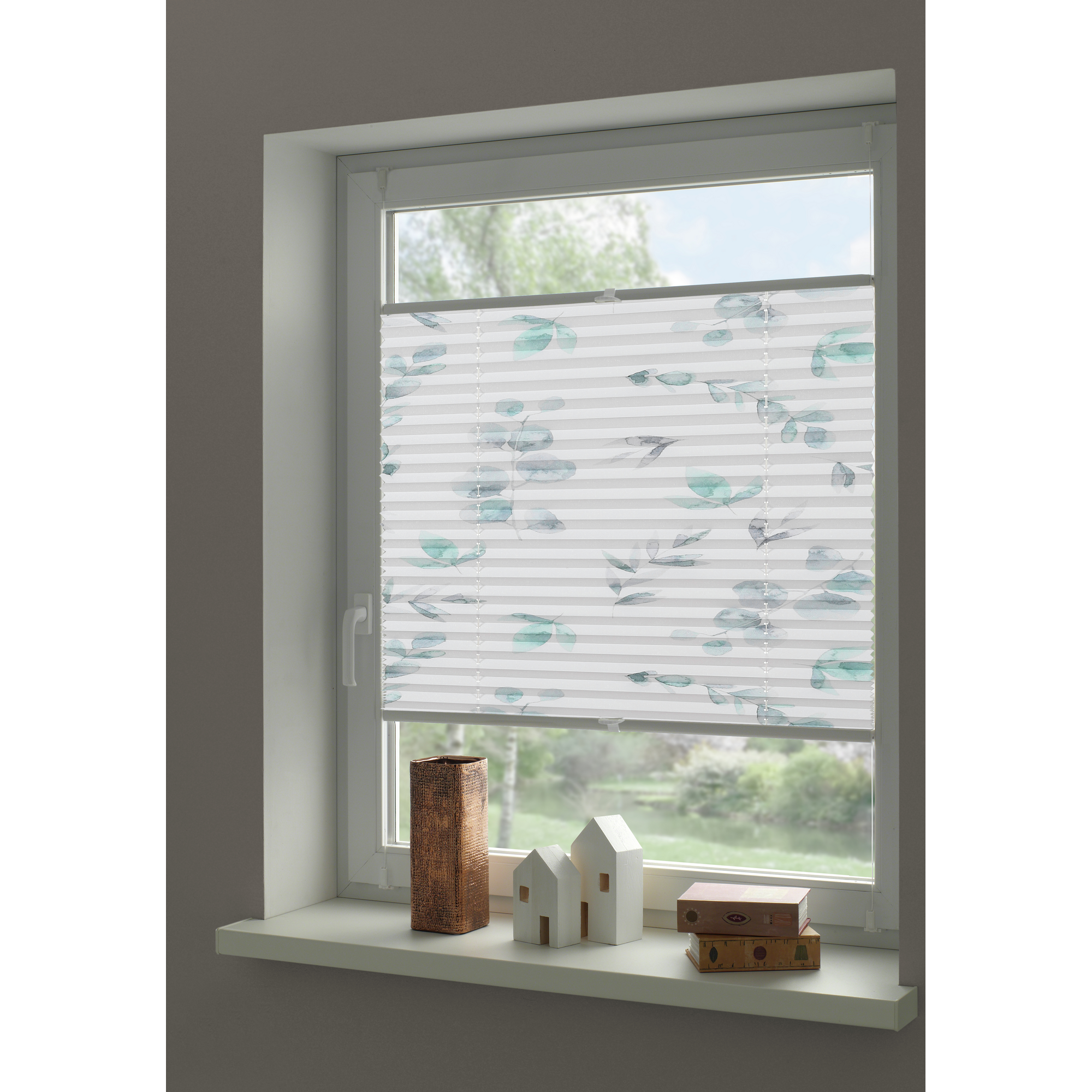 Plissee 'Concept' mit Zweigmuster weiß 80 x 210 cm