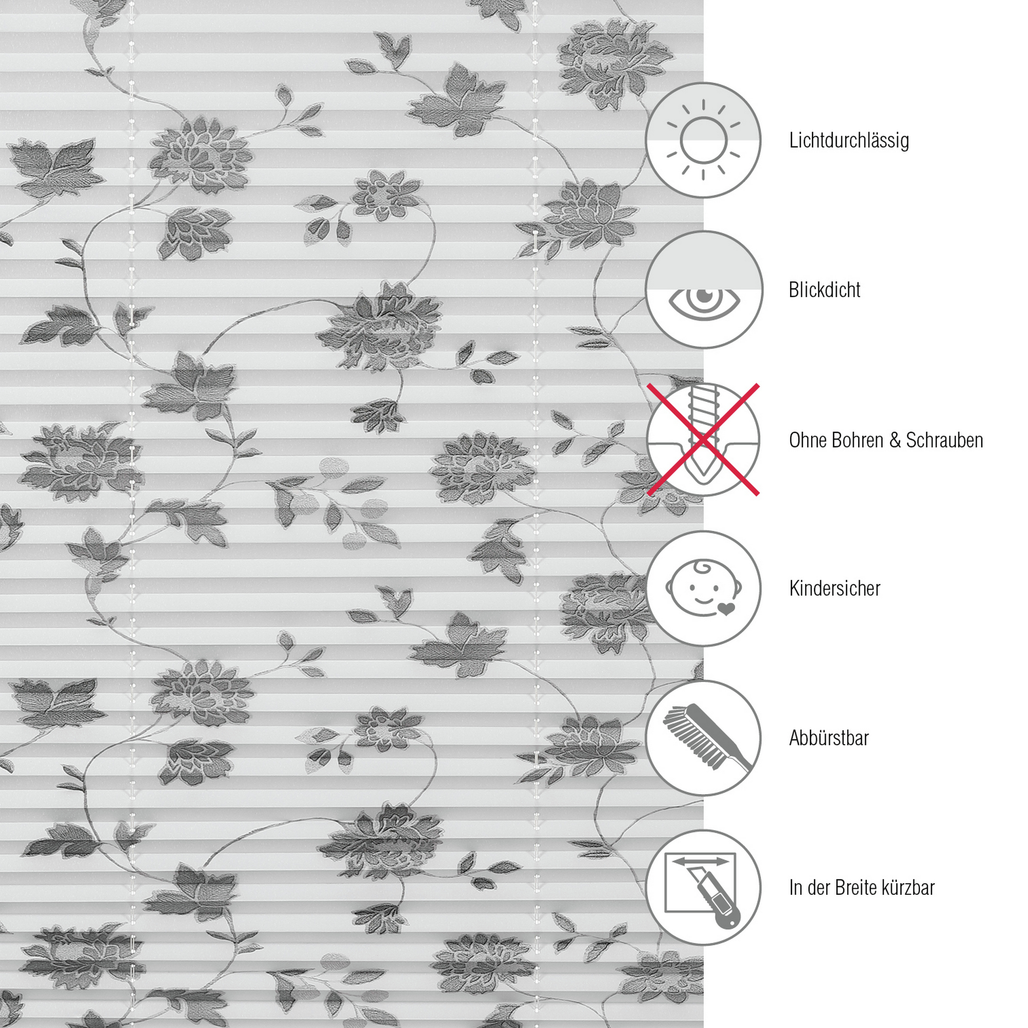Plissee 'Concept' mit Blütenmuster weiß 80 x 210 cm