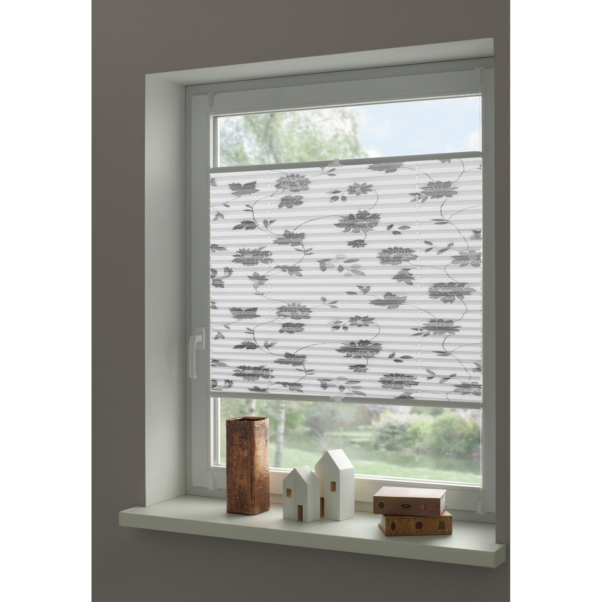 Plissee 'Concept' mit Blütenmuster weiß 80 x 210 cm