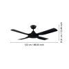 Deckenventilator 'Bondi 1' schwarz matt mit Maßen.
