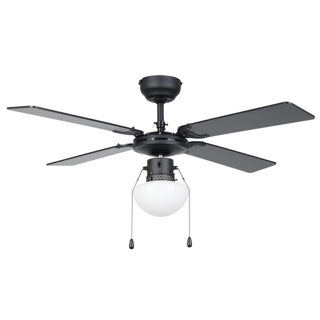 Schwarzer Deckenventilator 'Fortalenza' mit Licht und fünf Flügeln.