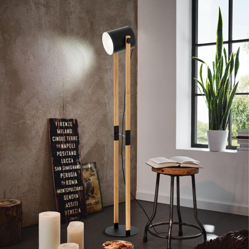Stehleuchte 'Hornwood' E27 schwarz/creme 23 x 140 cm