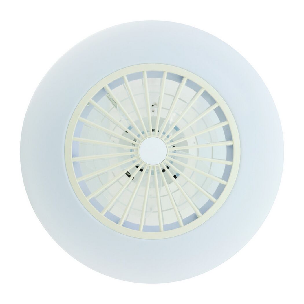 LED-Deckenventilator 'Lovisca' mit Schutzgitter und Licht.