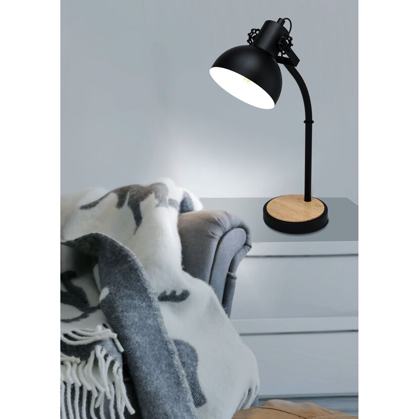 Tischleuchte 'Lubenham' E27 schwarz/holzfarben 57 cm